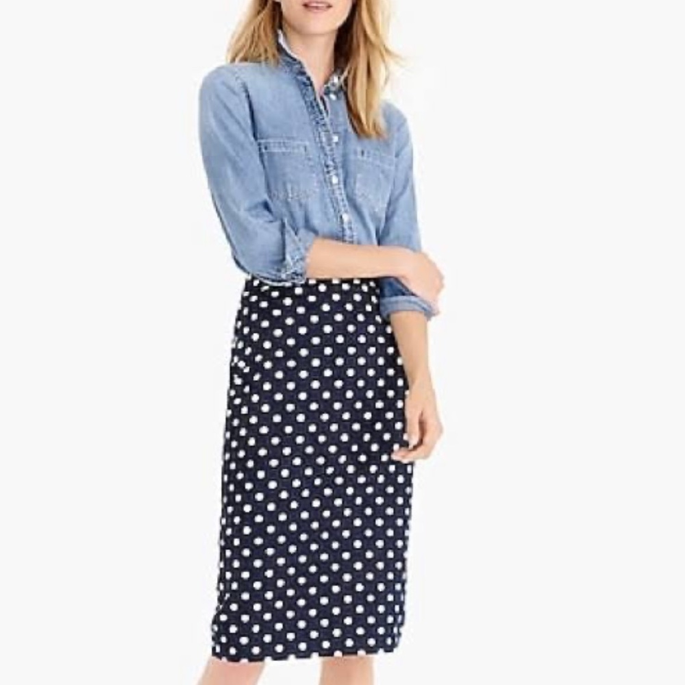 J. Crew Navy Polka Dot Pencil Skirt 00